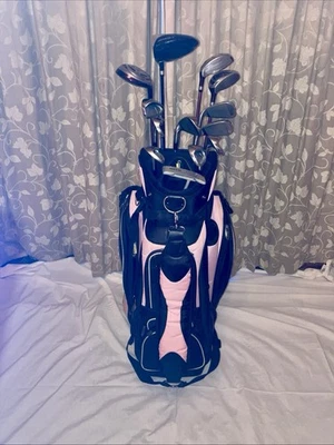 Ladies Golf Club Dunlop / Adams Golf Full Set With A Powakaddy Cart Bag In Pink - Image 1 of 4