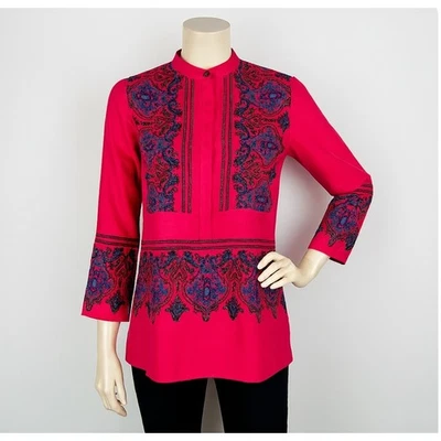 Camisa túnica rosa estampada J.Crew para mujer blusa manga larga bohemia colorida XS Foto 1 de 4