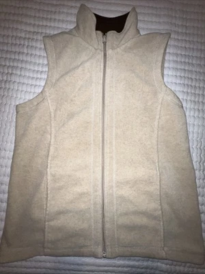 Laura Scott 中号米色全 zp 无袖口袋加绒假领背心 — 第 1/4 张图片