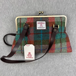 Bolso de Mano Harris Tweed Check Kisslock Asas de Cuero Kimbereleymac Cartera NUEVO - Imagen 1 de 12