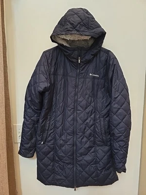 Chaqueta Columbia Puffer Mujer Grande Azul Marino Cresta de Cobre Forrada Sherpa Acolchada Larga Foto 1 de 4
