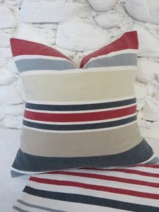 Small Cushion Cover, Striped, Cranberry, Slate, Stone, Laura Ashley Fabric, 15". - Picture 1 of 19