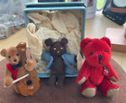 3 x verschiedene Vintage Miniatur TEDDYBÄREN eine handgefertigte eine rote mit Cello