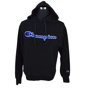 Champion Mens Hoodie Small Black Reverse Weave Pullover Embroidered Logo - Picture 1 of 5