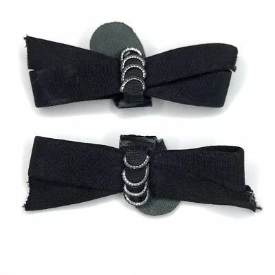 "Antiguos clips para zapatos cinta de arco de grosgrain negro eduardiano 3"" vintage" Foto 1 de 4