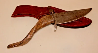13" Knife, Goat-Horn Handle, 6" Damascus Steel blade, Brian Wilhoite BW CUSTOM - Image 1 of 4