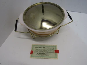 VINTAGE FIRE KING 2 QT. BOWL LID ATLANTIC PERCISIM WARMER STAND WORKS NICE - Picture 1 of 7