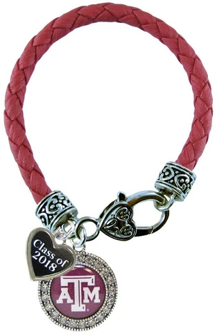 Custom Texas A&M Aggies Red Leather Bracelet Class of 2017-2025 Graduation Alum Cover
