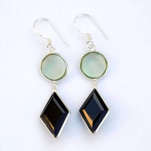 925 Solid Sterling Silver Fine Jewelry Black Onyx & Green Amethyst Women Earring - Bild 1 von 3