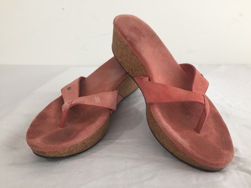UGG Australia sandali zeppa plateau sughero scarpe mutande corallo pelle scamosciata taglia 8