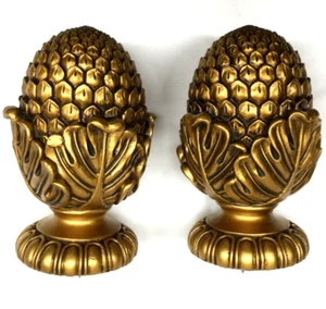 2x Wooden Pine Drapery Curtain Rod Finials Fits 3-inch Rod - Screw On - Gold - Picture 1 of 7