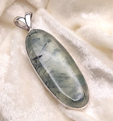 Colgante de plata de ley ovalado de prehnita de 20x55 mm hecho en EE. UU. NUEVO SIN ETIQUETAS Foto 1 de 3