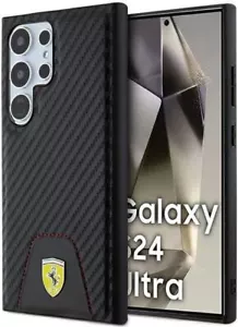 Ferrari Carbon Stitched Bottom Hard Case for Samsung Galaxy S24 Ultra 6.8" Black - Picture 1 of 6