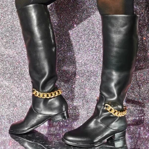 2024 New Handmade Womens Shoes Round Toe Knee High Boots Nightclub Chain Shoes - Picture 1 of 11