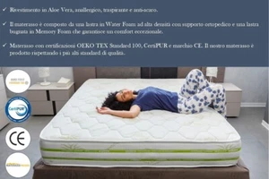 MATERASSO IN MEMORY FOAM ALTO 20 CM RIVESTIMENTO ALOE 80 120 140 160 180 200 - Foto 1 di 7