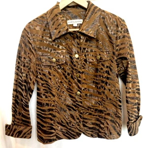 VTG Bamboo Traders Zebra Tiger Animal PrintCrop Blazer Jacket Womens Medium Pet - Picture 1 of 15