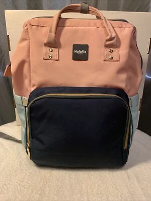 Bolsa de fraldas HaloVa estilo mochila isolada rosa/azul/marinho - Imagem 1 de 4
