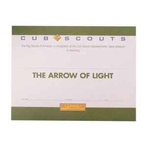 Cub Scout Official The Arrow of Light Certificate 8.5" X 10" Boy Girl Award New - Picture 1 of 12