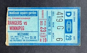 Vintage 1981 NHL Winnipeg Jets vs New York Rangers Ticket Stub 12/23/81 MSG NYC - Picture 1 of 2