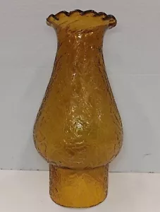 VINTAGE BERNSTEINFARBENES KNISTERNDES MUNDGEBLASENES GLAS KAMINSCHIRM GLOBUS 10,5 '' HOCH / 4" SOCKEL. - Bild 1 von 6