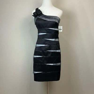 Scarlett One Shoulder Cocktail Dress Black And Silver Sleeveless Sz 8 NWT Social - Image 1 of 4
