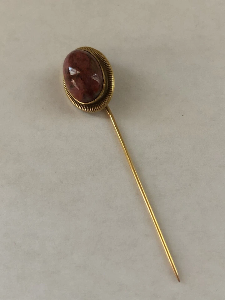 复古 10K 黄金棕色浅红色宝石别针 — 第 1/1 张图片