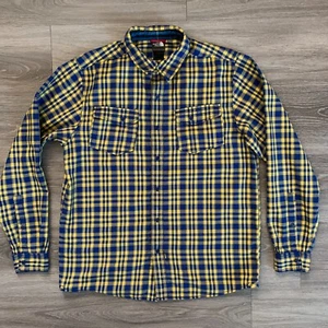 The North Face Snap Button Shirt Mens Medium Blue Yellow Plaid Casual - Picture 1 of 9