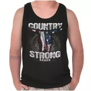 Country Strong Brand USA Flag Bull Skull Tank Top T Shirts Tees Men Women - Picture 1 of 7