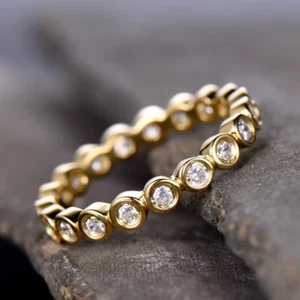 2Ct Lab Created Diamond Full Eternity Wedding Band Ring 14K Yellow Gold Plated - Picture 1 of 7