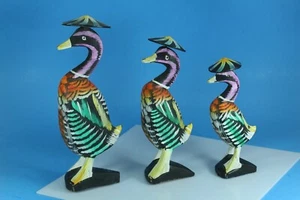 Hand Carved And Painted Wooden Oriental Style Duck Figures. - Picture 1 of 7