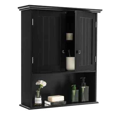 COSTWAY Bathroom Storage Cabinet Wall Mounted Vanity Storage Cupboard-Black