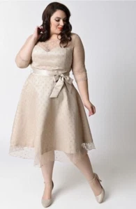 Lindy Bop Abigail Polka Dress 50s Fit & Flare Dark Vanilla 16 NEW - Picture 1 of 2