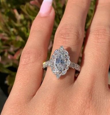 Glittering White Lab-Created Diamonds 935 Silver Antique Milgrain Wedding Ring - Image 1 of 4