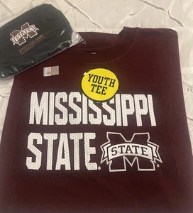 Nwt Mississippi State Bulldogs T-Shirt Youth Medium Maroon Short Sleeve & Mask - Picture 1 of 3