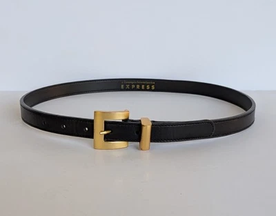 Express Quality Womens 3/4" Black Genuine Leather Gold Buckle Belt Size M - Image 1 of 2