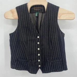 Lauren Jeans Co Ralph Lauren Herren XL Gestreifte Weste Schwarz Weiß Nadelstreifen Denim - Bild 1 von 8