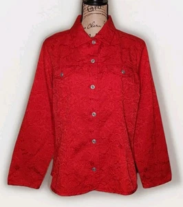 CHICO'S (2) - Bold Red Textured Lightweight Button-Up Jacket - Women's Large - Picture 1 of 3