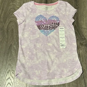 Girls Size 5 Sequin Heart T-shirt Sonoma Purple Top - Picture 1 of 2