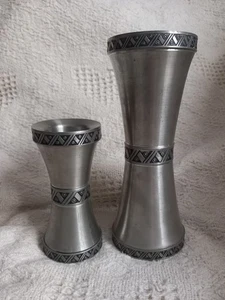Vtg MCM 2x Hagness Pewter Candlesticks Norway Scandinavian Candle Holder Boho - Picture 1 of 10
