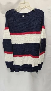 Suéter de punto abierto a rayas azul blanco rojo talla grande sin límites para mujer - Imagen 1 de 4