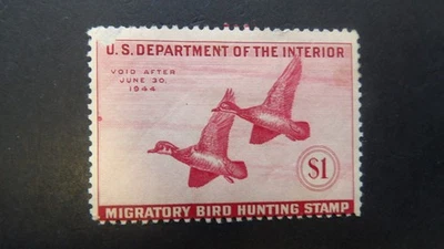 1943 #RW10  $1.00 Federal Duck Stamp MH Fine CV $55 "New Black Mount" - Image 1 of 2