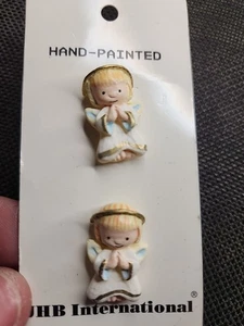 Seis botones de ángel pintados a mano y vintage en tarjetas originales - Imagen 1 de 3