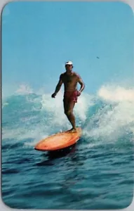 "Postal de surf hawaiano década de 1960 tabla de surfista ""El deporte de los reyes, Waikiki" - Imagen 1 de 2