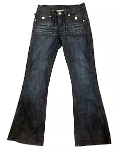 Rock & Republic Scorpion Jeans Womens 2 Blue Dark Gold Buttons Flare Flap Pocket - Picture 1 of 19