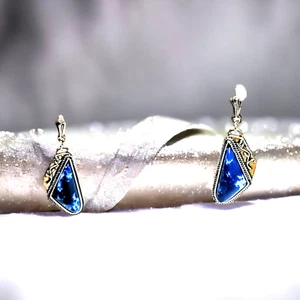 Vtg Blue Sodalite Earrings Silvertone Stud Dangle Gift Dressy Business JY-13er * - Picture 1 of 7