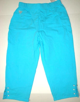 Womens Quacker Factory Dream Jeannes S Capri Turquoise Blue Pull On Pants Rhines - Image 1 of 4