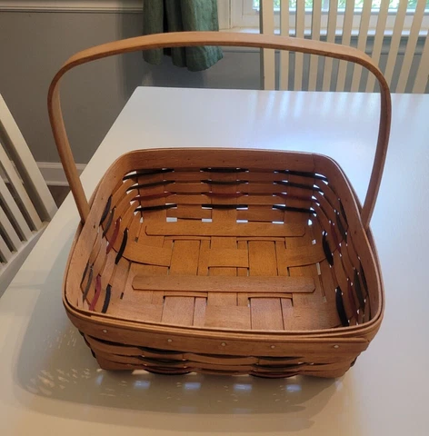 Longaberger 1994 Market Basket Stationary Handle 12" Square Red & Green Band Cover