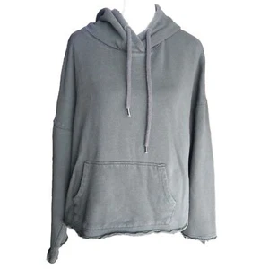 Betsey Johnson Gray Embroidered Floral Distressed Cropped Hoodie Sweater - Picture 1 of 8