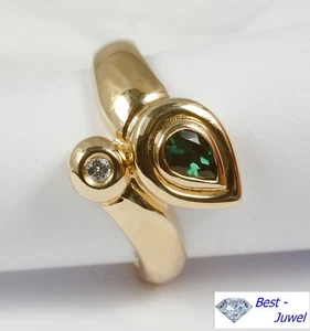Anillo 585 Oro 14 Quilates Con Verde Turmalina Y Diamante Brillante 0,03 Qt. . - Imagen 1 de 4