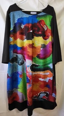 Vestido The Paragon Shift Multicolor Estampado Abstracto Manga 3/4 Cuello Redondo Grande Foto 1 de 4